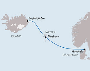 Route der Fähre von Smyril Line