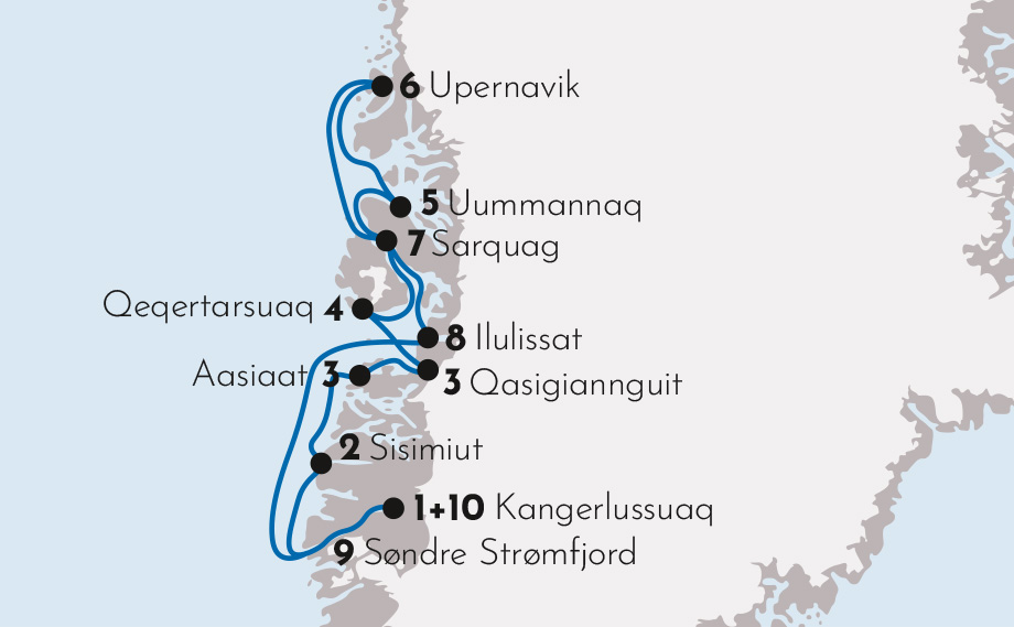 Karte zur Schiffsreise Abenteuer Westgrönland