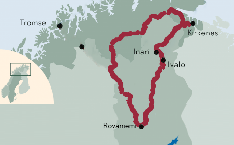 Karte zur Mietwagenrundreise Lappland Aktiv in Finnland