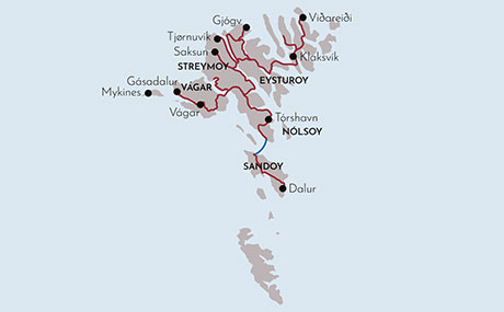 Karte zur Mietwagenrundreise Erlebnis Färöer