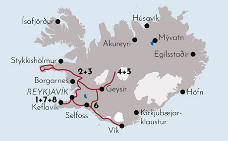 Karte Gruppenreise Islands Höhepunkte