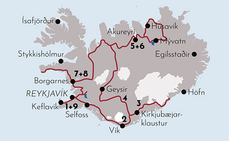 Karte Gruppenreise Islands Höhepunkte