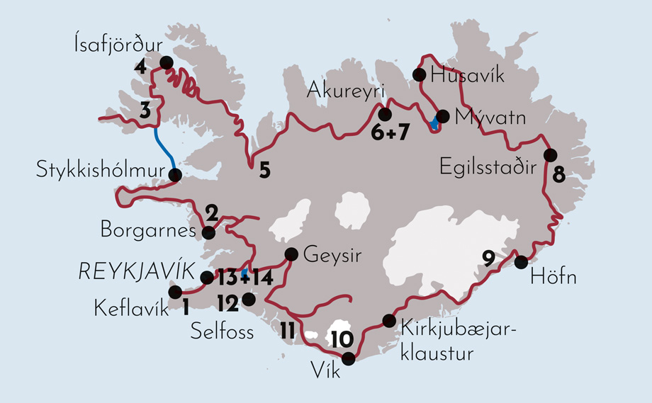 Karte Gruppenreise Glanzlichter des Nordens