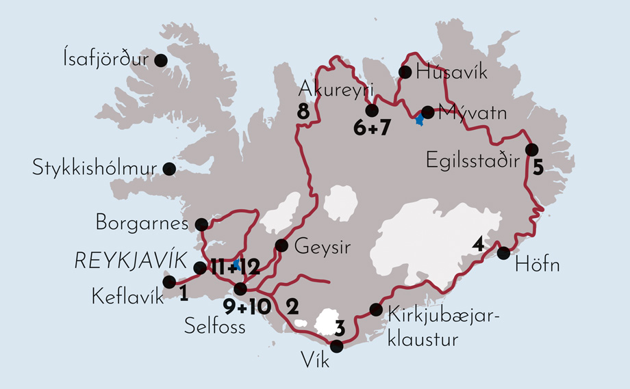 Karte Gruppenreise Naturwunder Islands