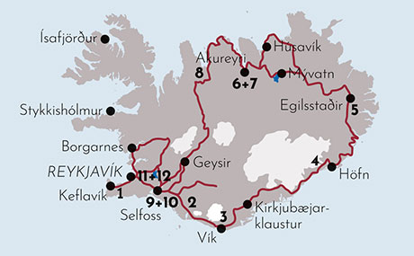 Karte Gruppenreise Wunder der Insel Island