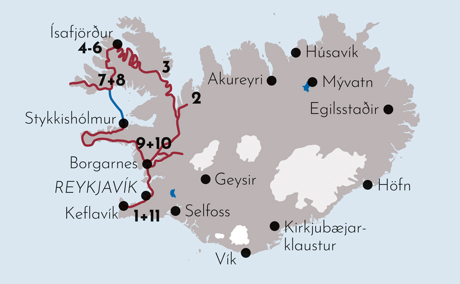 Karte zur Mietwagenrundreise der Westen Islands