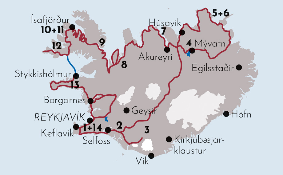 Karte zur Mietwagenrundreise Unentdecktes Island