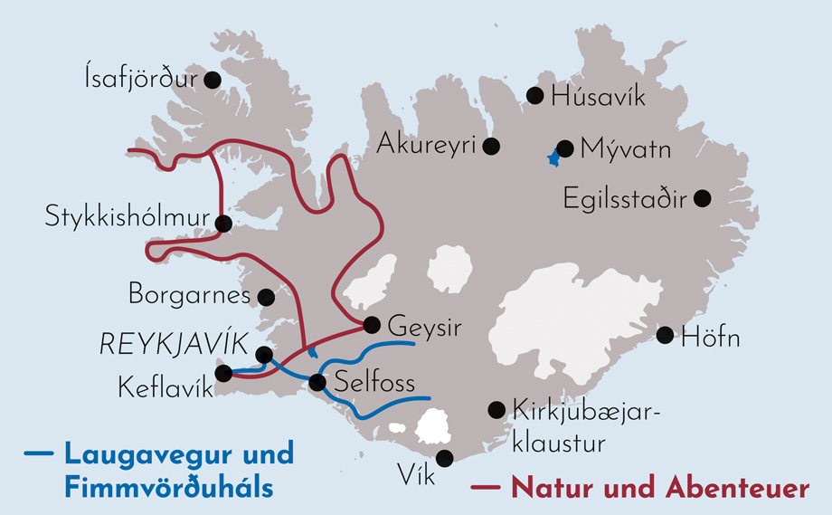 Karte Aktivreise Island Natur und Abenteuer