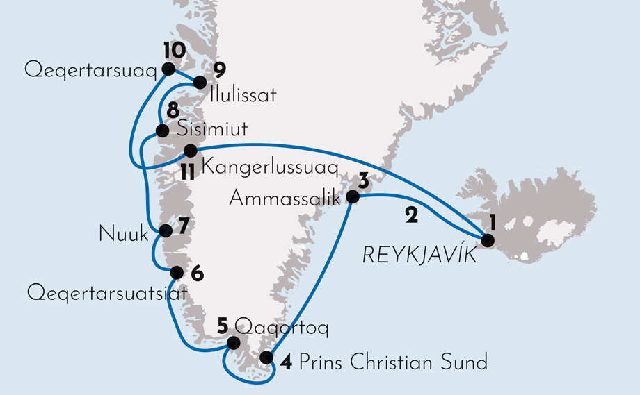 Karte zur Schiffsreise Island und Naturwunder Grönlands