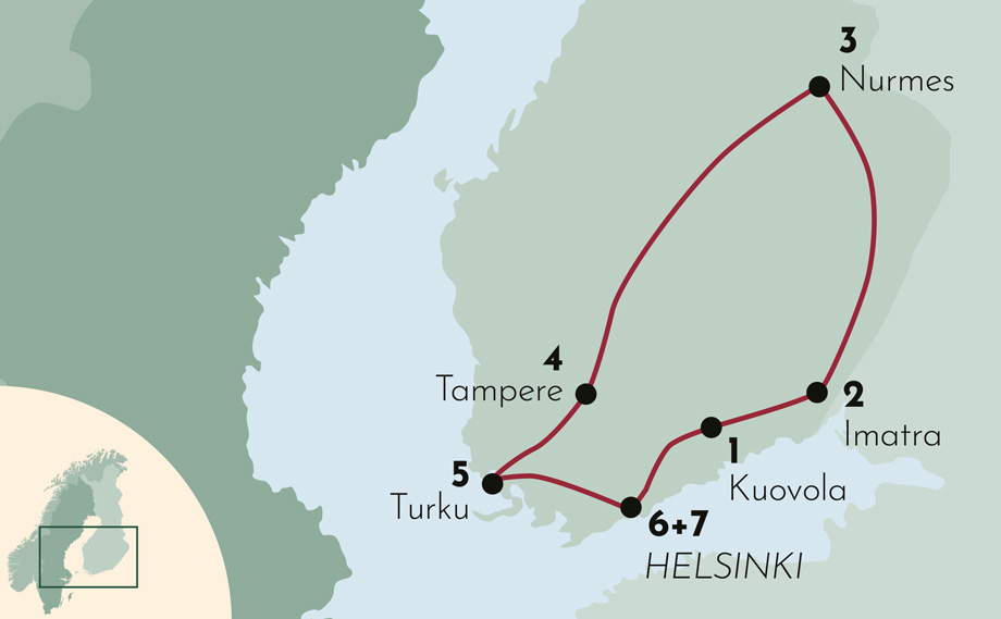 Karte zur Rundreise Das Beste von Finnland