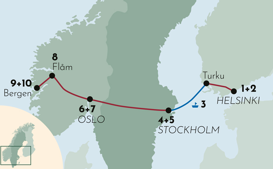 Karte zur Reise Hauptstädte des Nordens