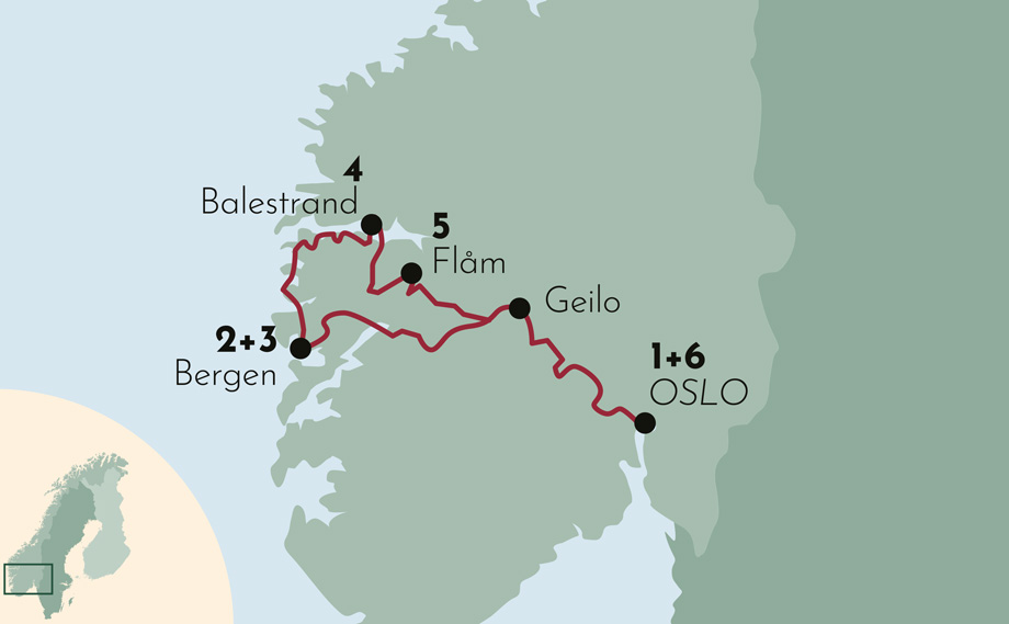 Karte zur Reise Norwegen per Bahn - Bergenbahn