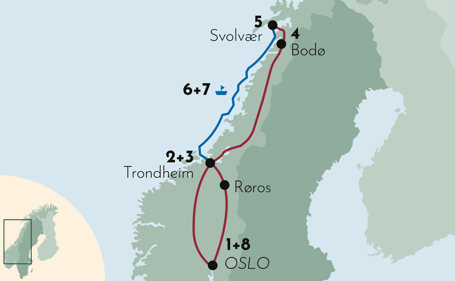 Karte zur Reise Norwegen per Bahn - Bergenbahn