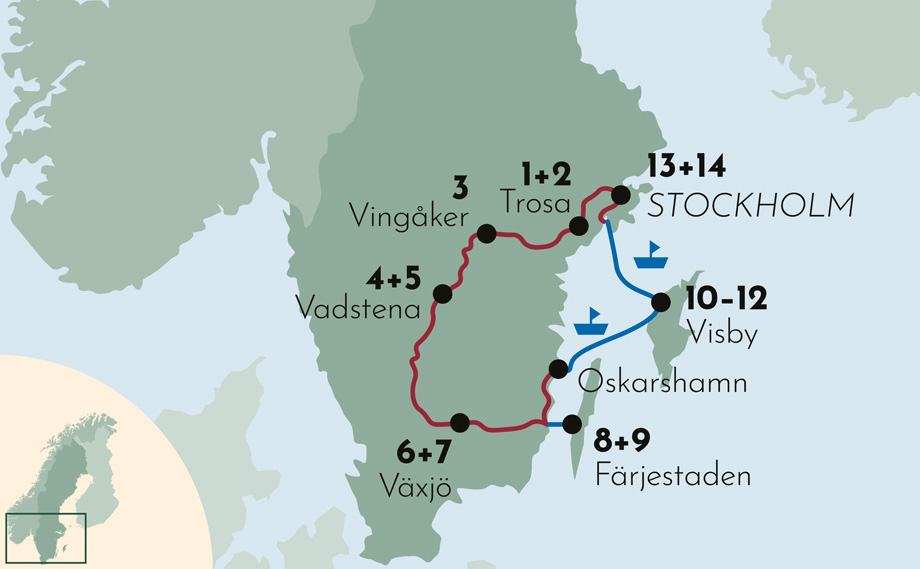 Karte zur Mietwagenreise Romantisches Schweden