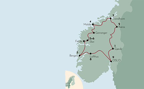 Karte zur Mietwagenrundreise Schönes Land - Rund um Südnorwegen