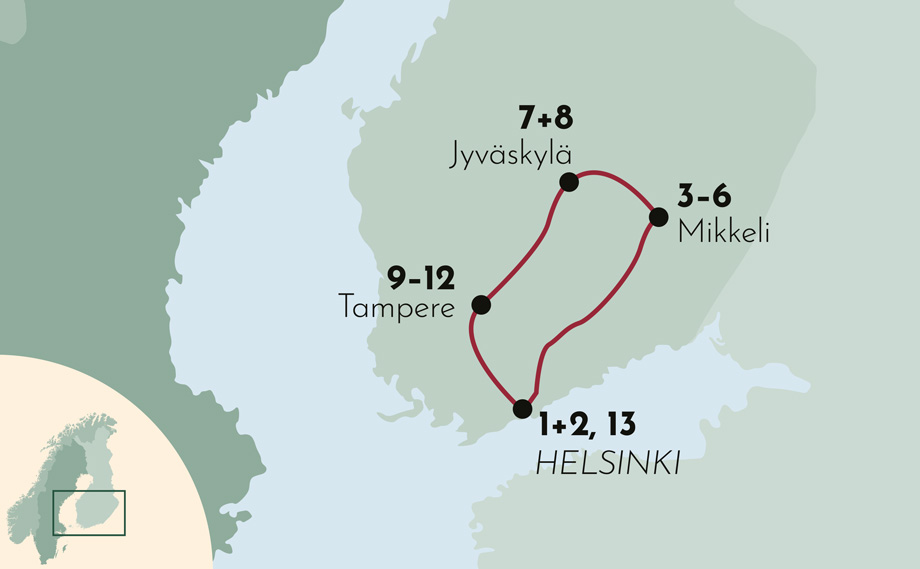 Karte zur Familienreise Seen und Abenteuer in Finnland