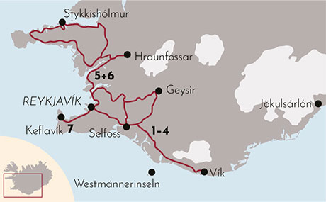 Karte zu den Winterferien Heisse Quellen & Nordlichter in Island