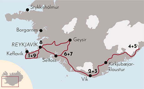 Karte zu den Winterferien Island gemütlich.