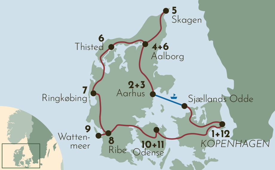 Karte zur Mietwagenrundreise Städte, Inseln, Küsten und Schätze der Natur