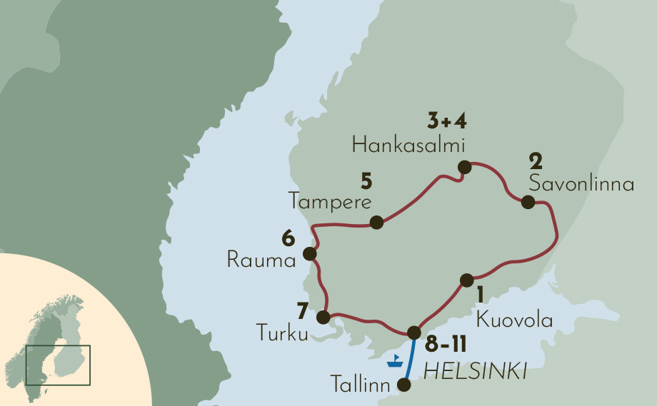 Karte zur Mietwagenrundreise Finnland - Darf es noch etwas mehr sein?