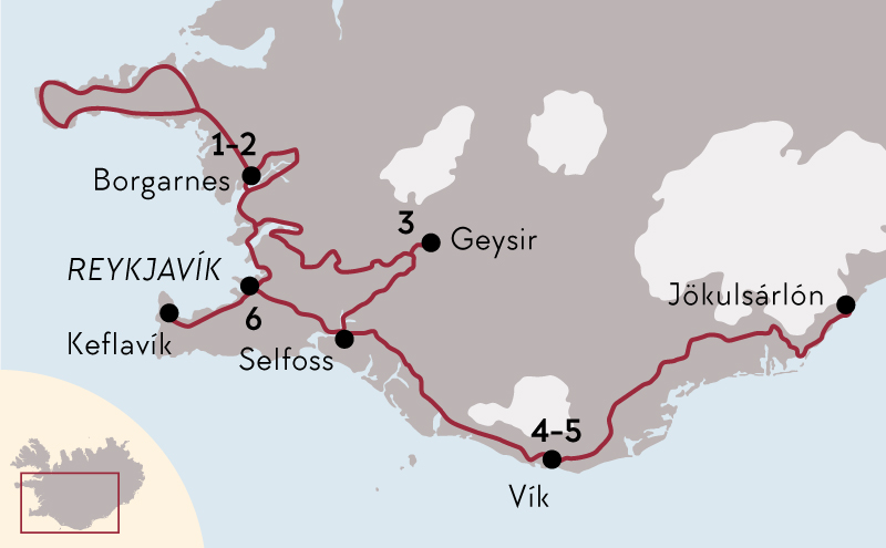 Karte Gruppenreise Island zum Kennenlernen