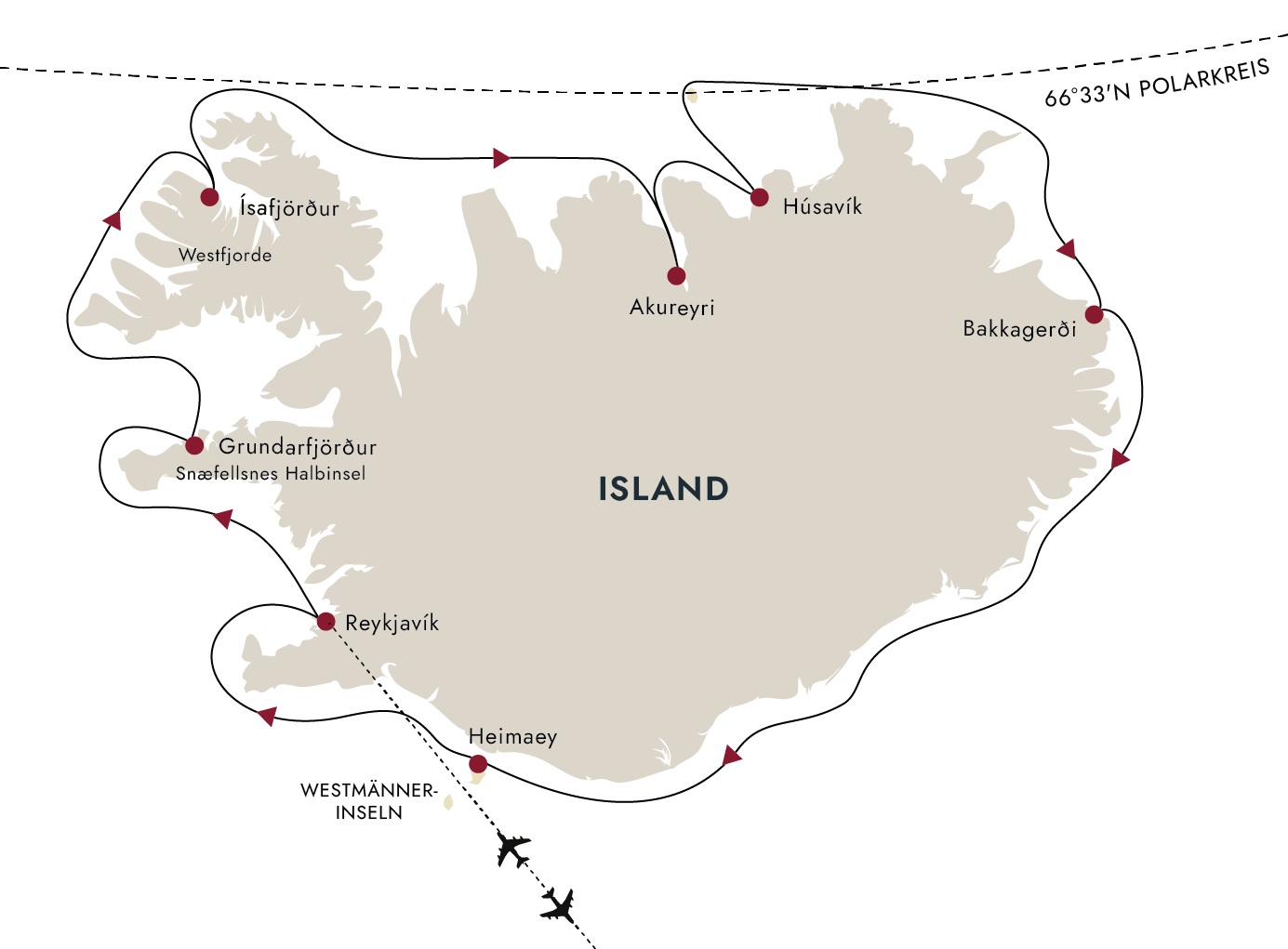 Karte Schiffsreise Urgewaltiges Island 2025