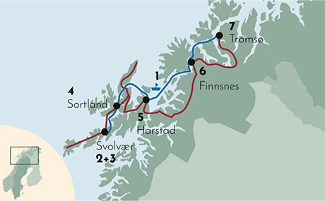 Karte zur Winter-Mietwagenreise Inselzauber auf den Lofoten