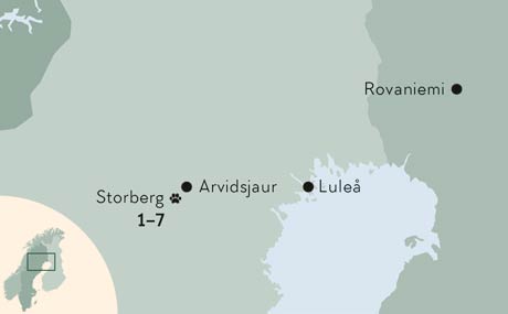 Karte zur Winterreise Husky-Abenteuer in Schweden