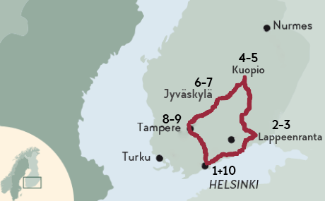 Karte zur Mietwagenrundreise die Seele Finnlands