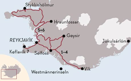 Karte Silvesterreise auf dem Land 8 Tage in Island