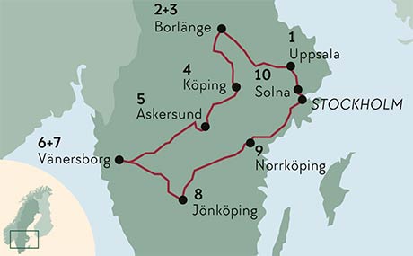 Karte zur Mietwagenreise Umweltfreundlich im Herzen Schwedens